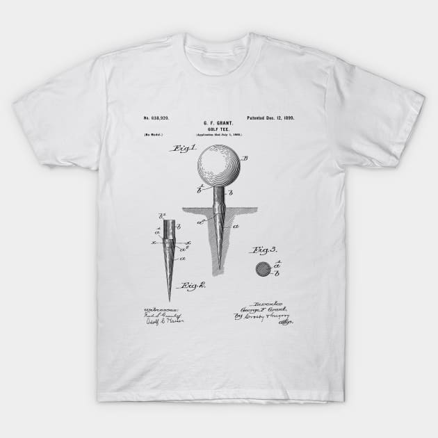 Golf Tee Patent - Golfing Tee Art - Black And White T-Shirt by patentpress